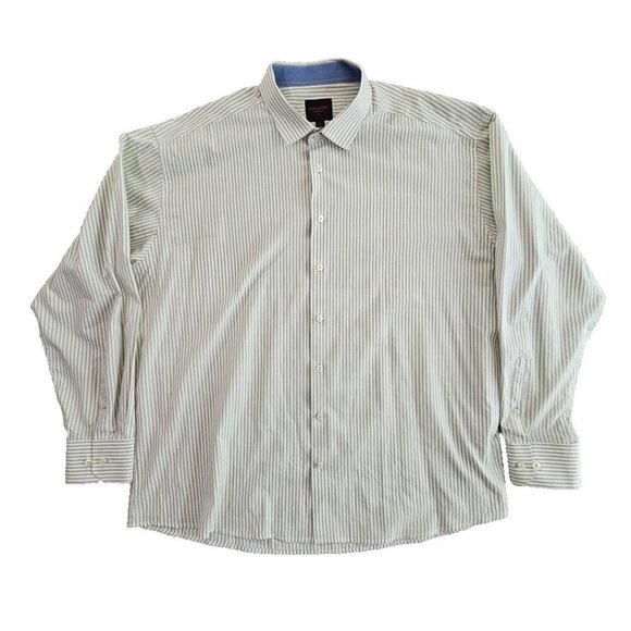 Linea Uomo Shirt Men's 3X Green Stripe Modern Fit Long Sleeve Button Up EUC LN - Picture 1 of 14